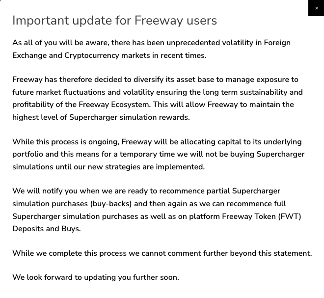 Freeway withdrawals halt notice